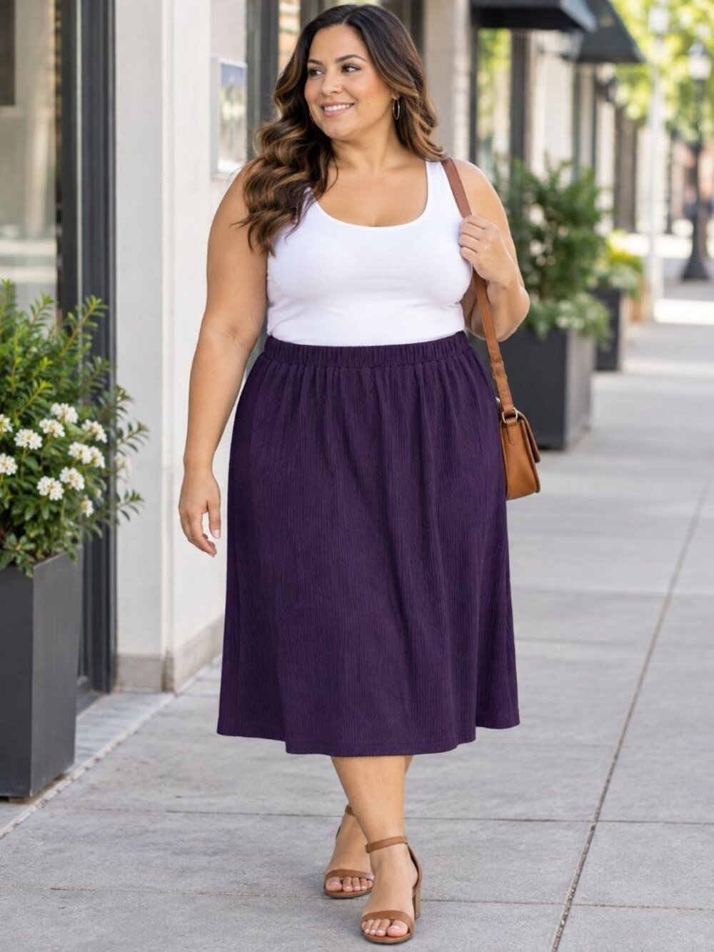 Jessica Michelle Women’s Plus Size 20W Plum Crinkle Skirt Elastic Waist